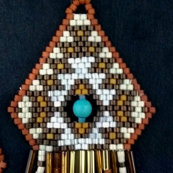 ⭐HP⭐ Beaded Handmade Brown Turquoise Long Earrings - Picture 4 of 7